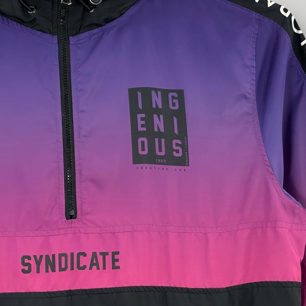 Track23 Windbreaker Jacket Men 2XL Purple Pink Yellow Colorblock Hooded Pullover - Picture 2 of 7
